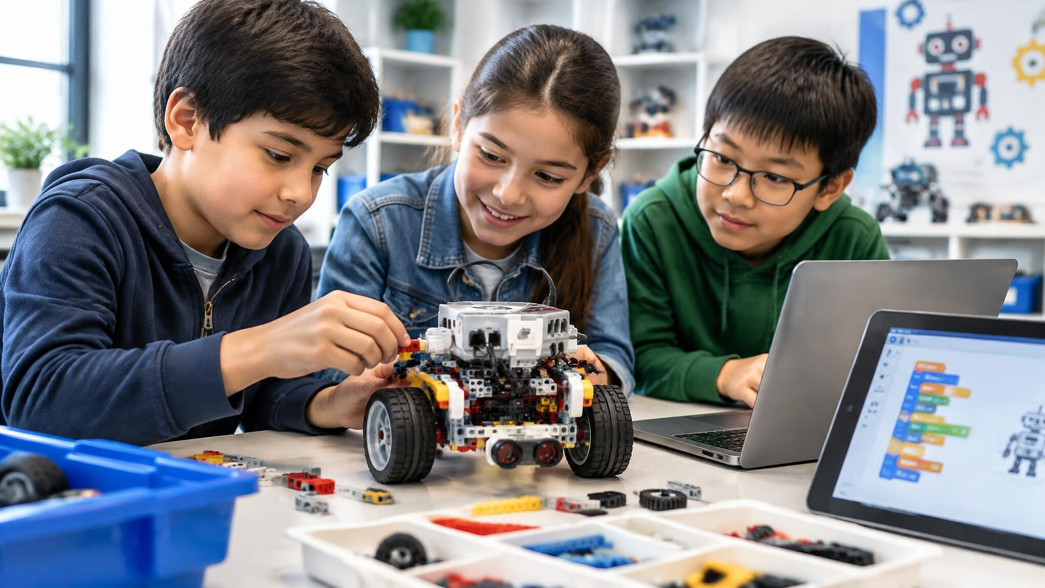 children building robot