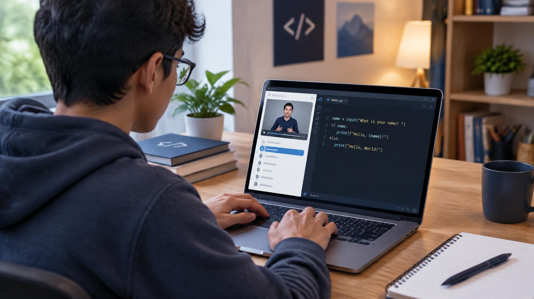 person learning programming on laptop