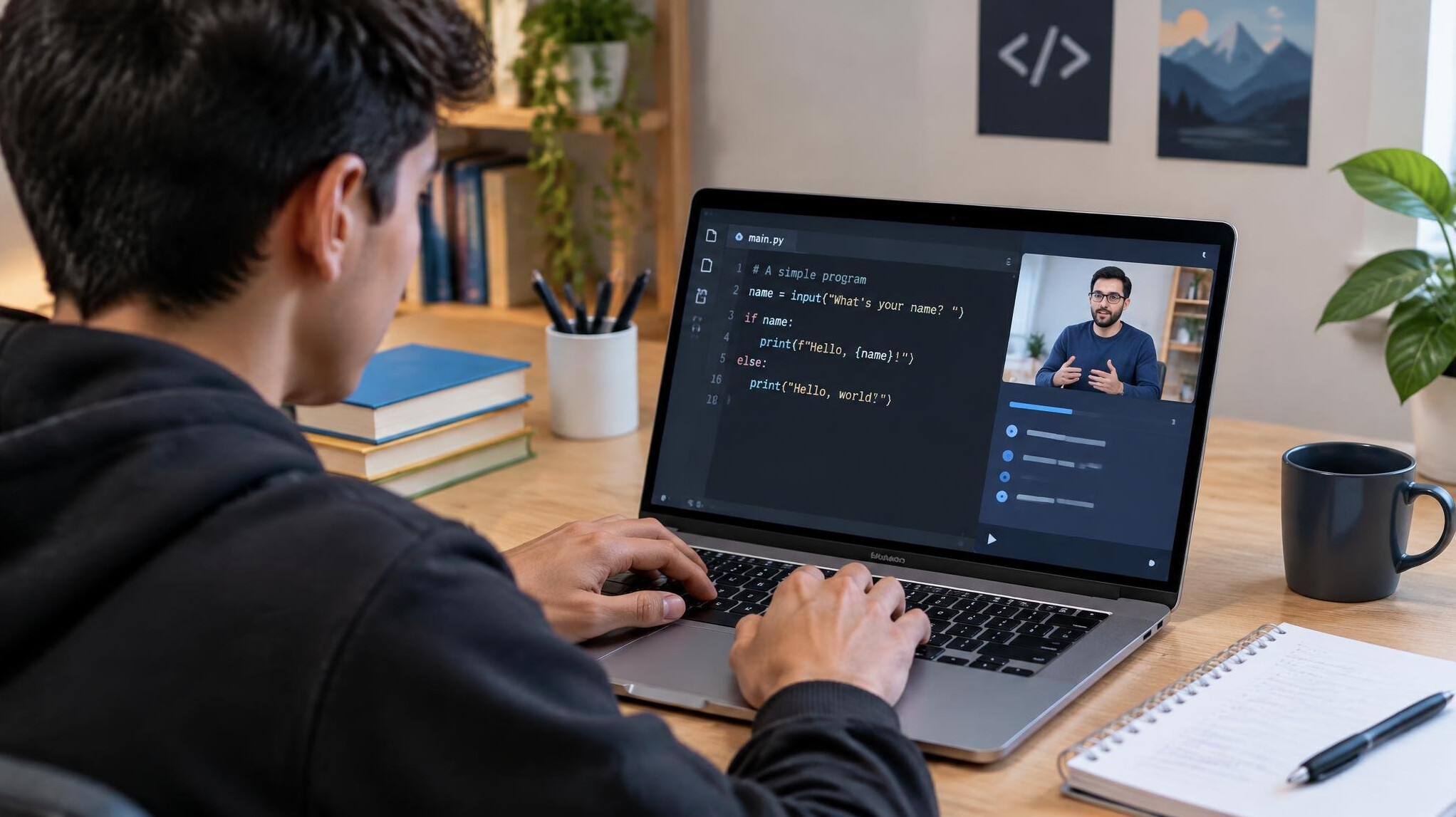 person learning programming on laptop