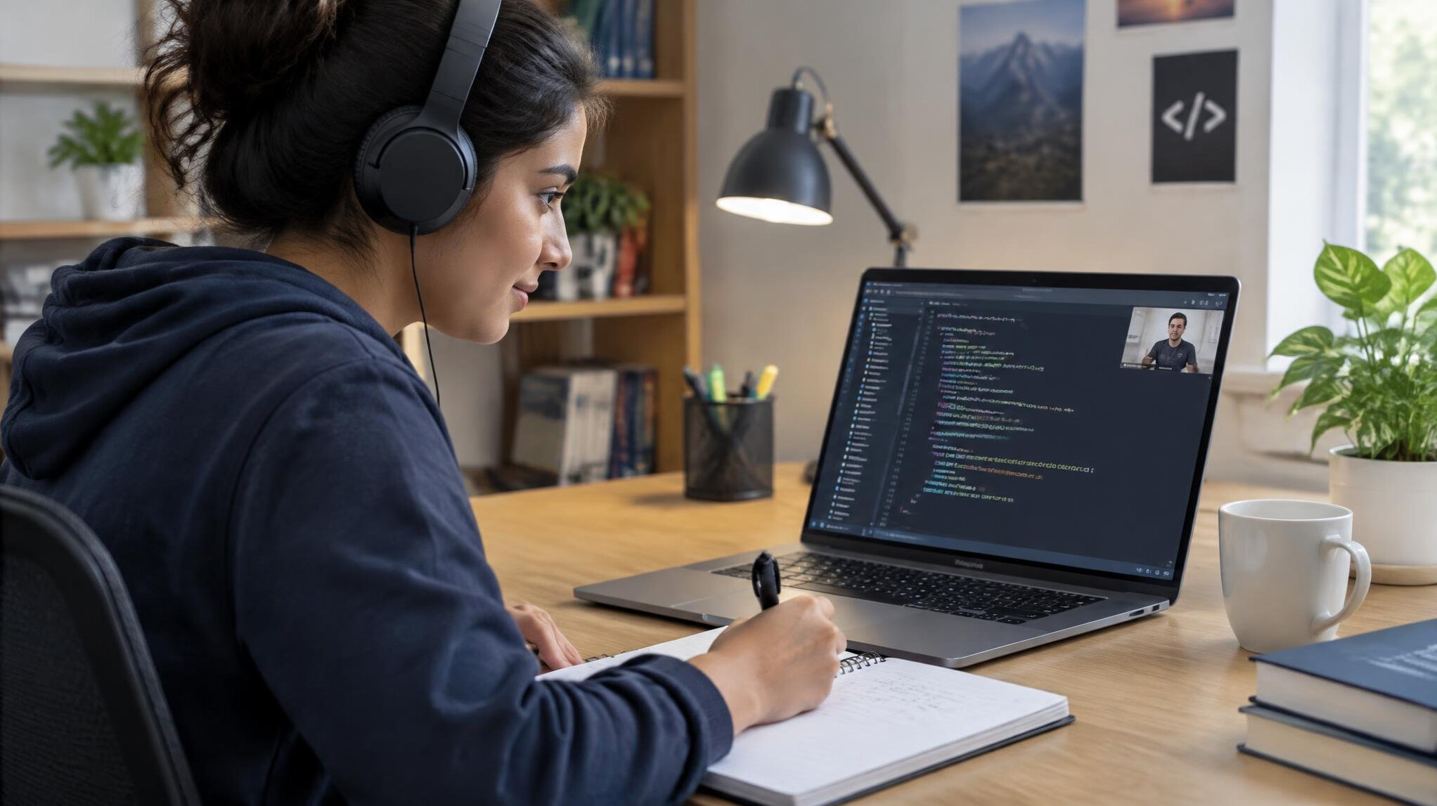 young woman studying coding online