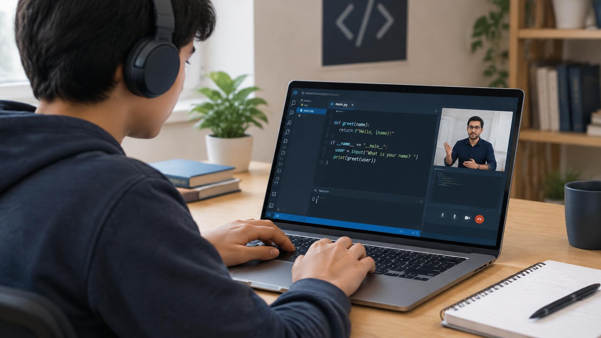 person coding on laptop
