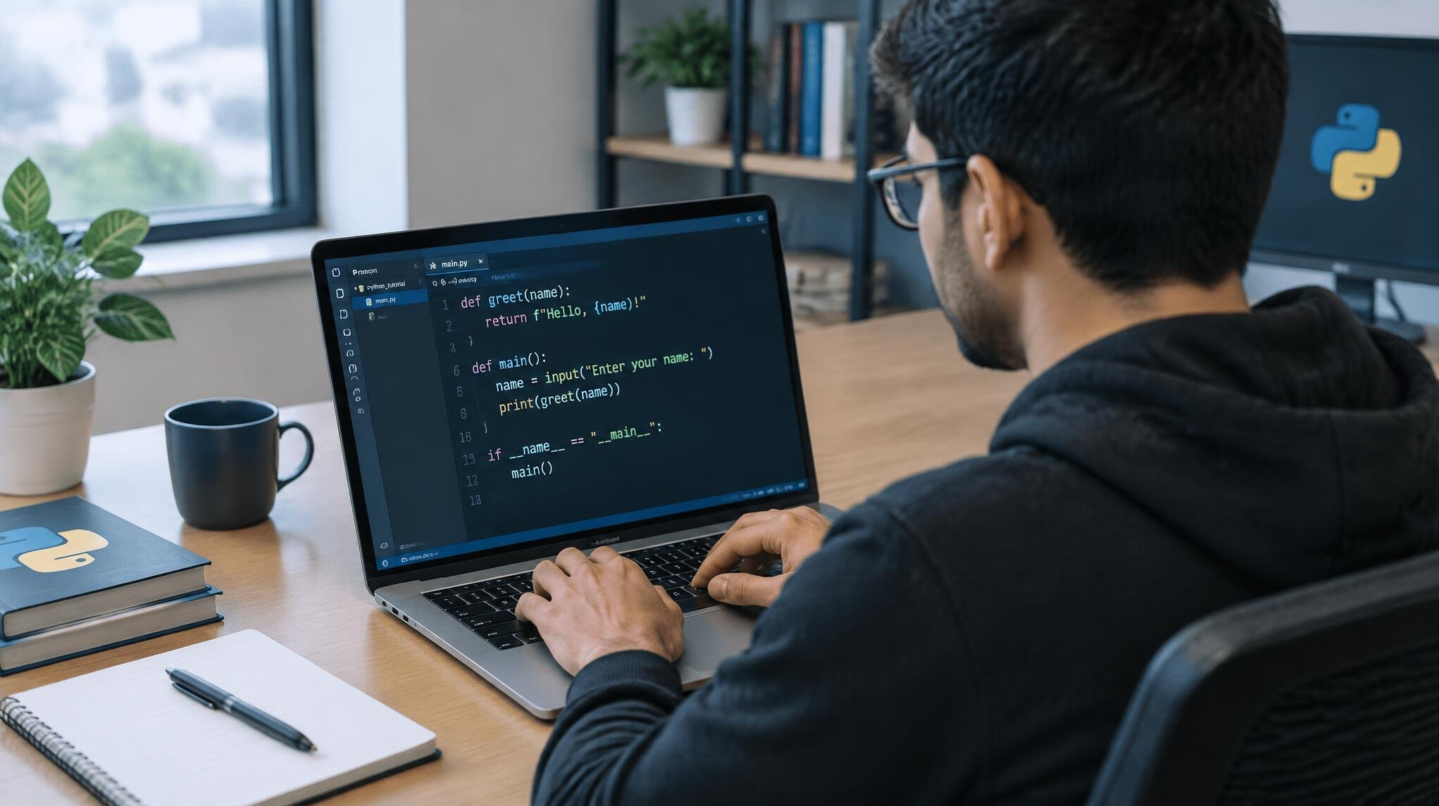 person coding on laptop
