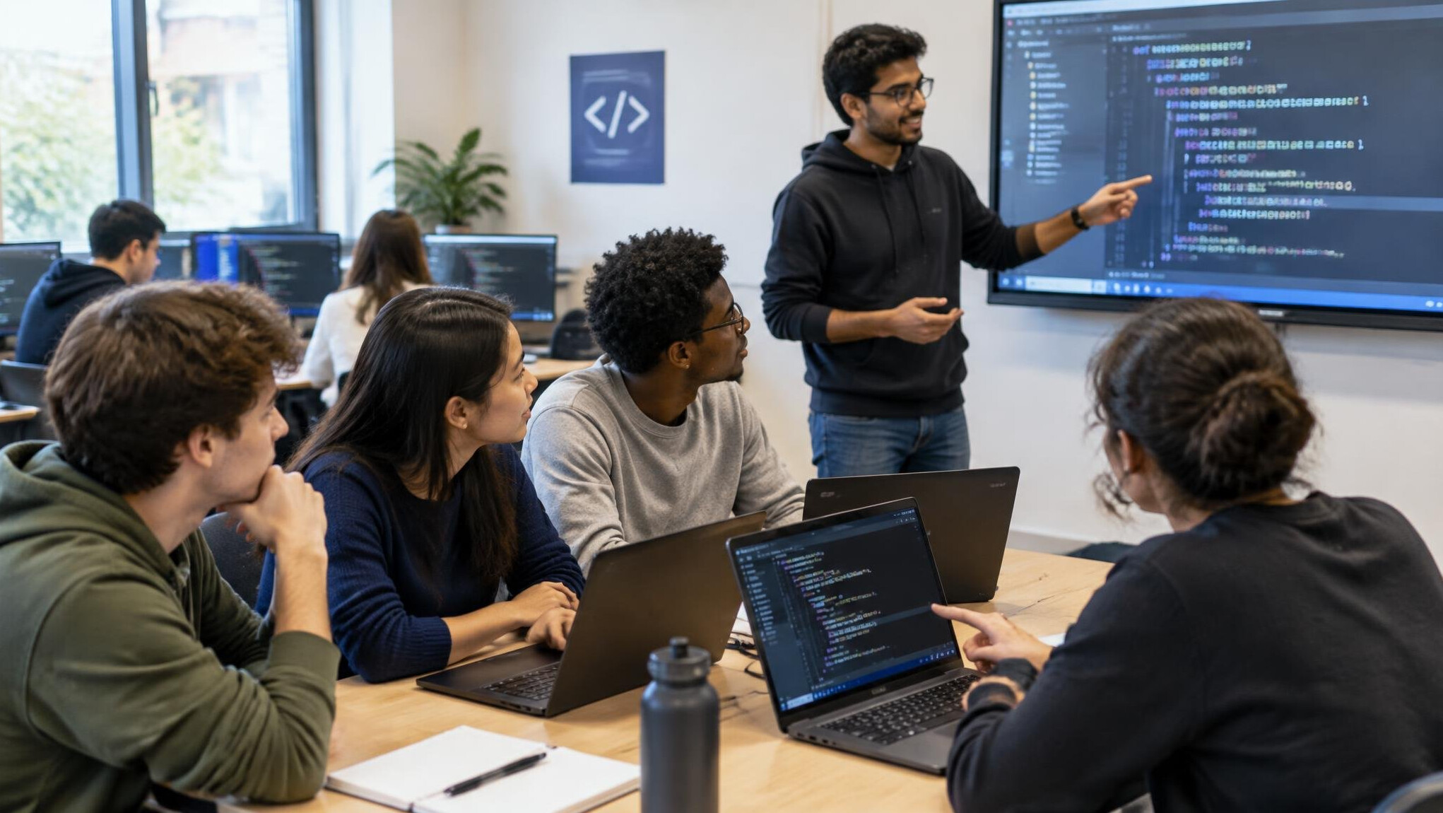 group of students in coding workshop
