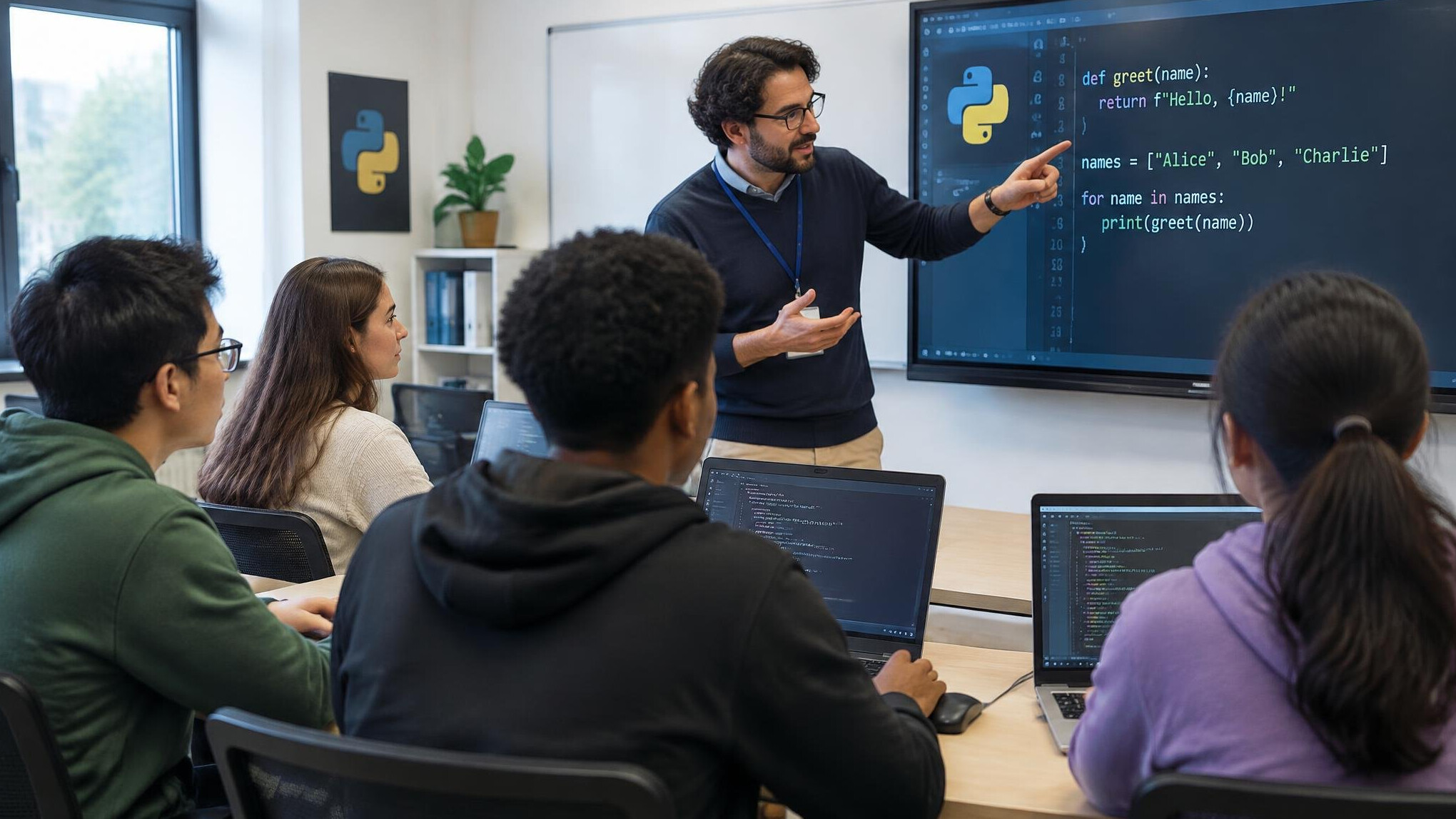 group of students in coding class
